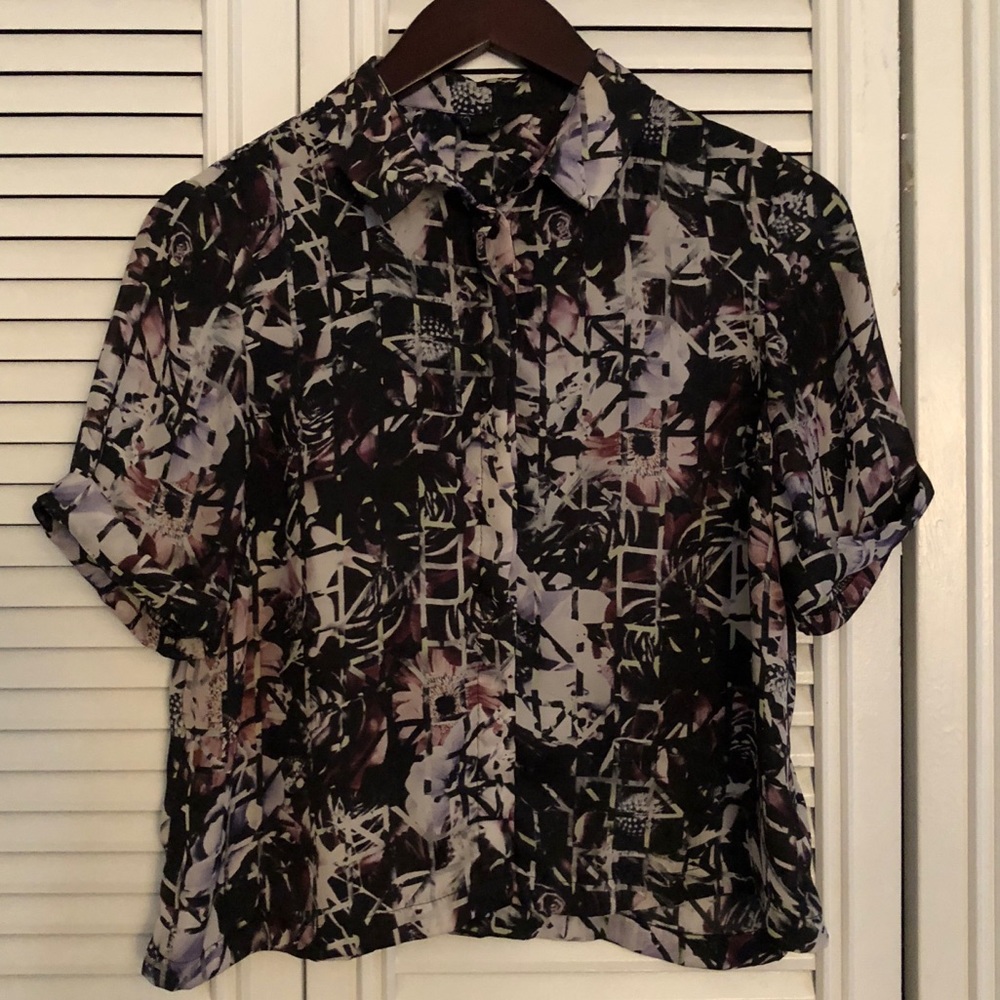 Silky Floral Cropped Button Down